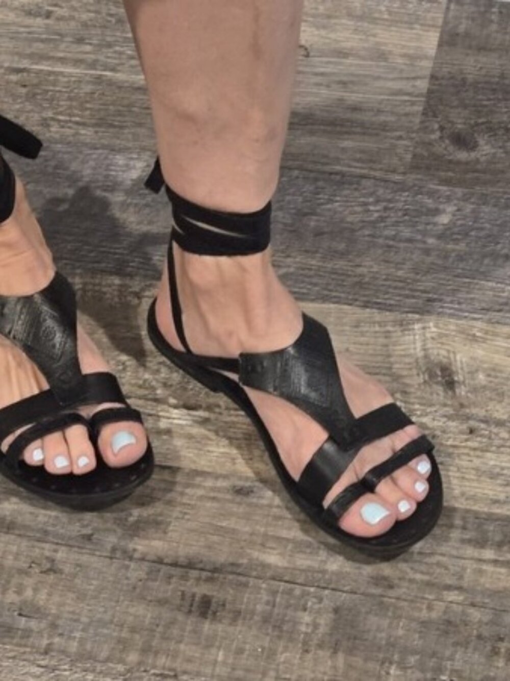 Free People Women's Black Wrap Ankle Leather Sandals - Picture 4 of 6